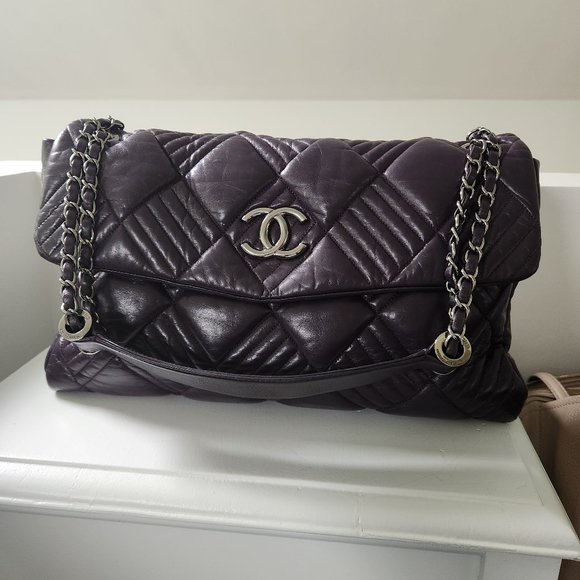 Chanel Handbags - Chanel In and Out Maxi Flap Shoulder Quilted Lambskin Vintage Bag in Purple
